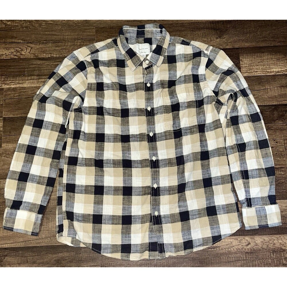 American Eagle Long Sleeve Button Down Mens Plaid Collar Super Soft Shirt Large